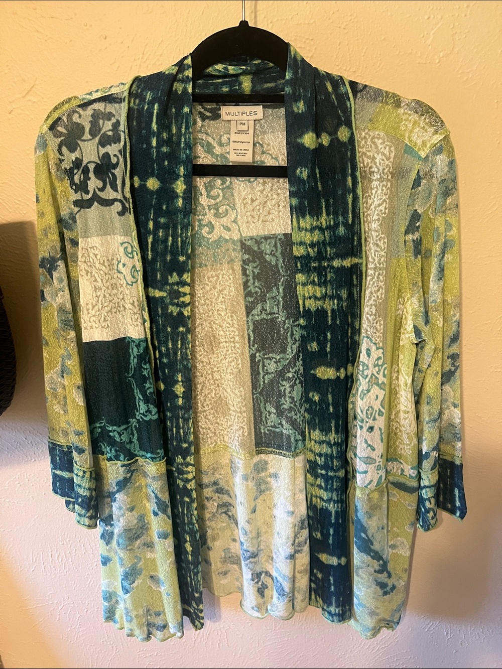 Multiples Teal, Lime & Cream Patchwork Open Cardigan